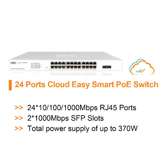 WI-TEK Cloud Easy SMART 24 Ports Poe Switch, WI-PCES326GF V2