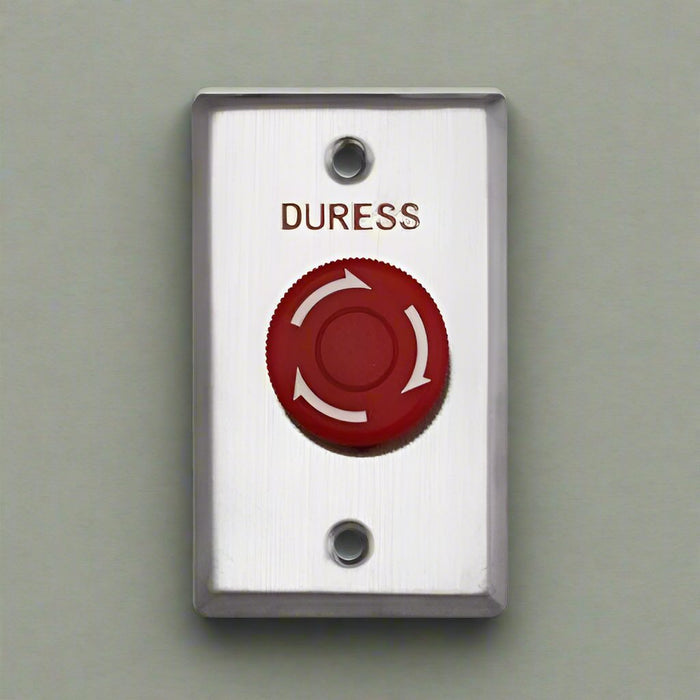 Duress  Button, Big Mushroom Red Twist to Reset, Stainless Steel Plate