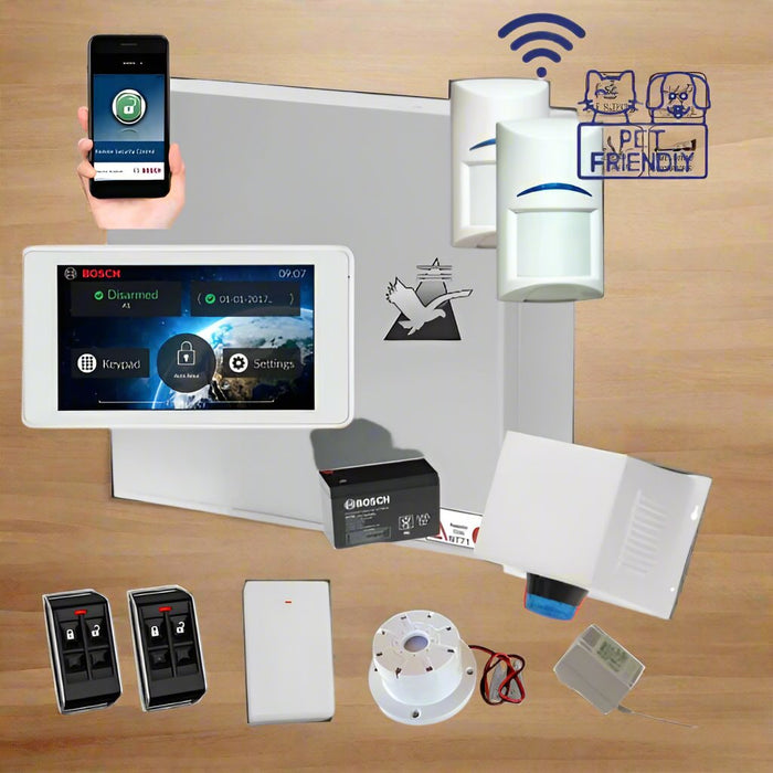 Bosch Solution 3000 Alarm System with 2 x Wireless Tritech Detectors + 5" Touch Screen Code pad+IP Module