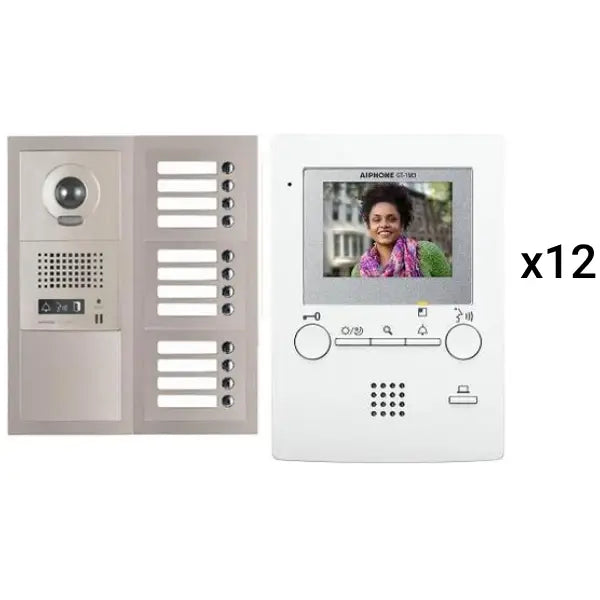 Aiphone GT-12V3 12 Apartment Multi Tenant 3.5" Video Intercom System Set(GT-1M3)