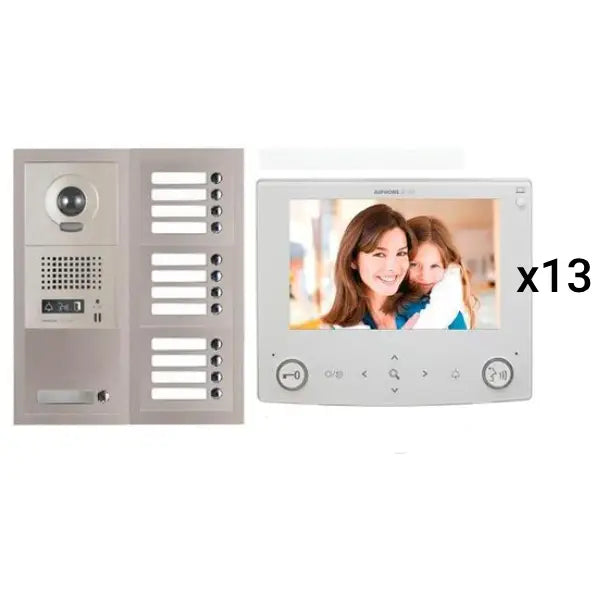 Aiphone GT-13V7 13 Apartment Multi Tenant 7" Video Intercom System Set(GT-1C7)