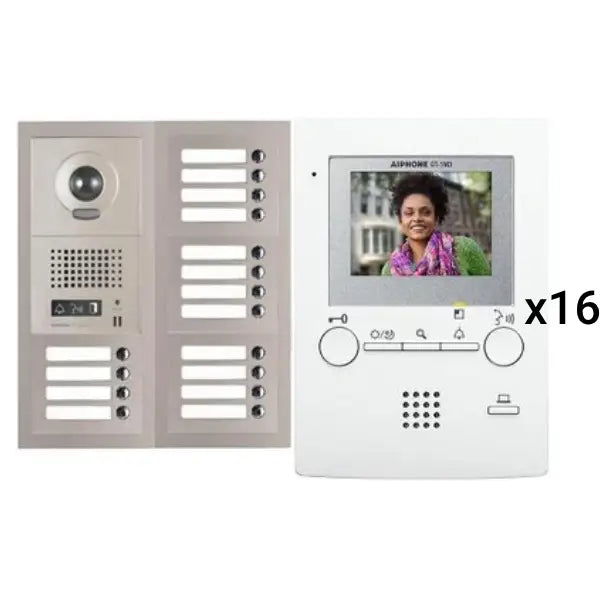 Aiphone GT-16V3 16 Apartment Multi Tenant 3.5" Video Intercom System Set(GT-1M3)