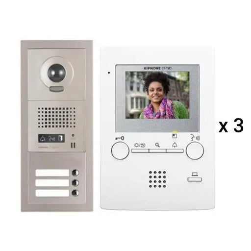 Aiphone GT-3V3 3 Apartment Multi Tenant 3.5" Video Intercom System Set(GT-1M3)