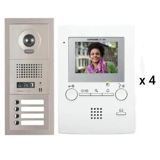 Aiphone GT-4V3 4 Apartment Multi Tenant 3.5" Video Intercom System Set(GT-1M3)