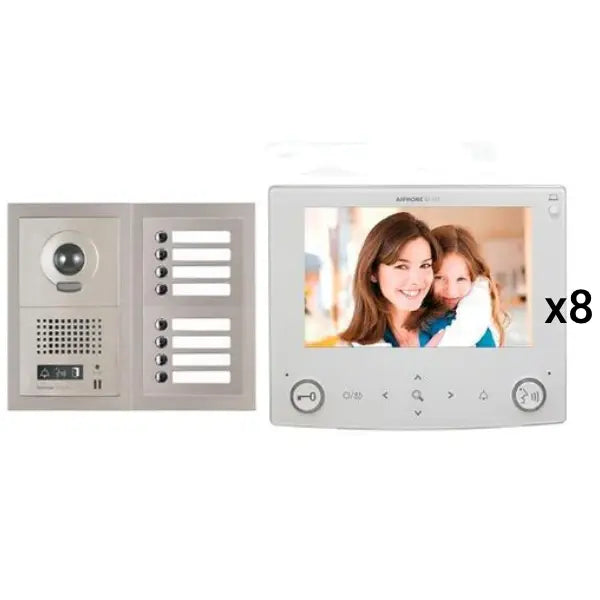 Aiphone GT-8V7 8 Apartment Multi Tenant 7" Video Intercom System Set(GT-1C7)