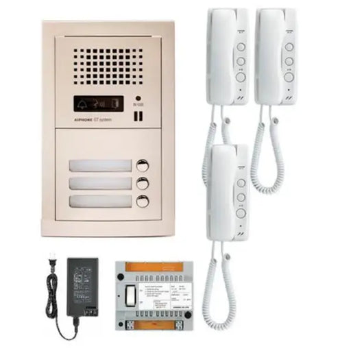 Aiphone GT-3H 3 Apartment Multi Tenant Audio Handset Intercom System Set(GT-1D)