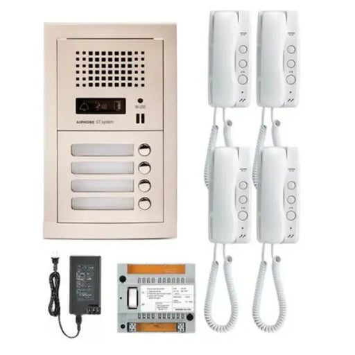 Aiphone GT-4H 4 Apartment Multi Tenant Audio Handset Intercom System Set(GT-1D)