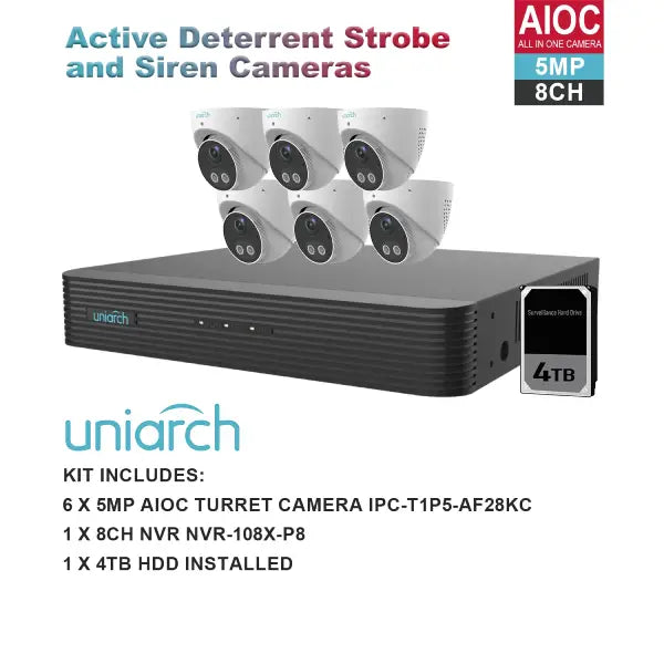 UNIARCH 5MP 8CH AIOC WITH 6*AIOC CAMERAS