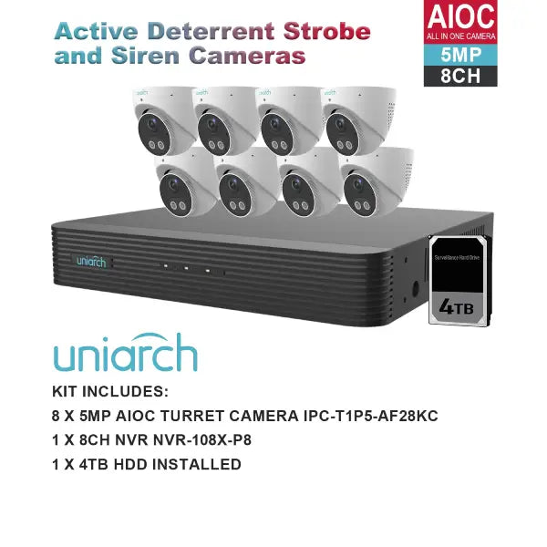 UNIARCH 5MP 8CH AIOC WITH 8*AIOC CAMERAS