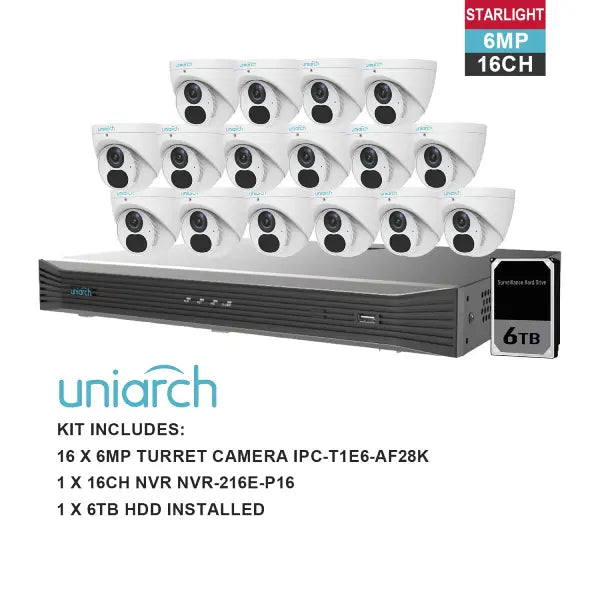 UNIARCH 6MP 16CH KIT WITH 16*TURRET CAMERAS