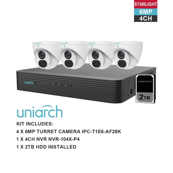 Uniarch CCTV Kit, 6MP 4 Channel NVR,Uniarch-K6044T