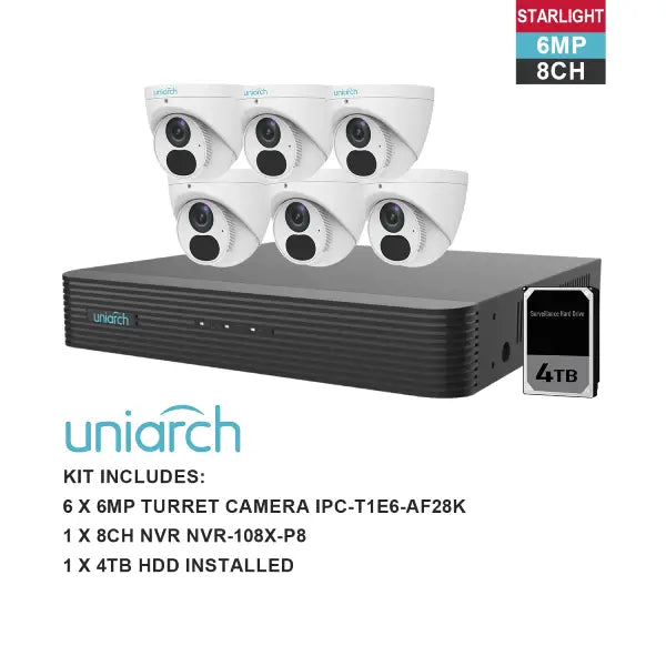 UNIARCH 6MP 8CH KIT WITH 6*TURRET CAMERAS