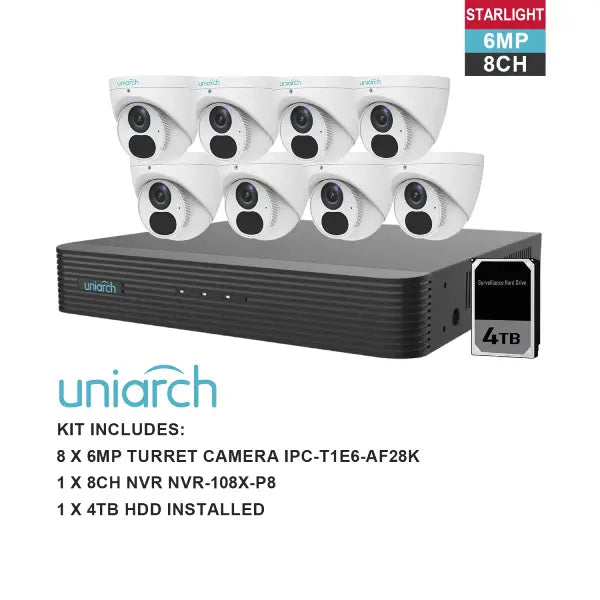 Uniarch CCTV Kit, 6MP 8 Channel NVR, Uniarch-K6088T-CTC Communications