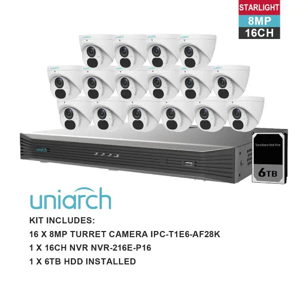 UNIARCH 8MP 16CH KIT WITH 16*TURRET CAMERAS