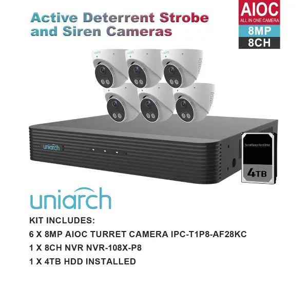 UNIARCH 8MP 8CH AIOC WITH 6*AIOC CAMERAS