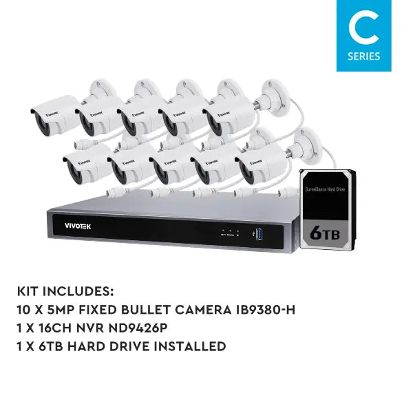 Vivotek 5MP Surveillance Kit, 16 Channel, Fixed Bullet Kit -VIVO-5MP16106B-CTC Communications