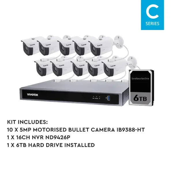 Vivotek 5MP Surveillance Kit, 16 Channel, Motorised Bullet Kit-VIVO-5MP16106BM-CTC Communications