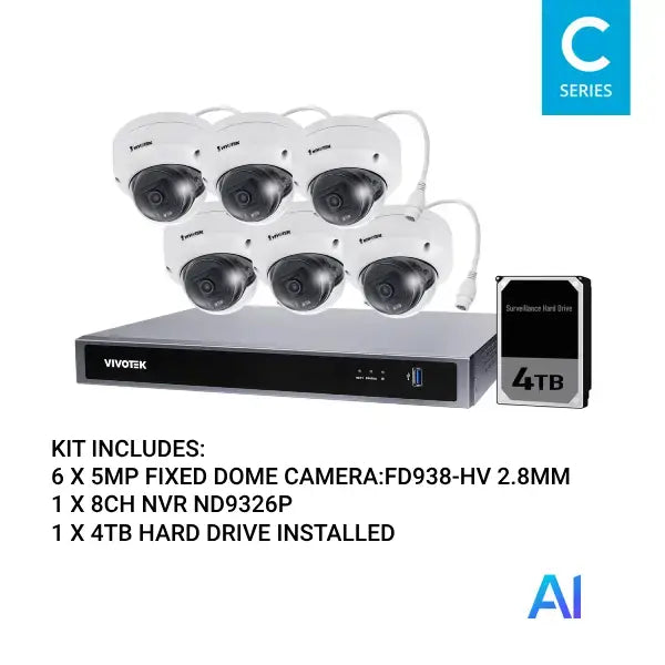 Vivotek AI 5MP Surveillance Kit, 8 Channel, Fixed Dome Kit-VIVO-AI-5MP8064D-CTC Communications