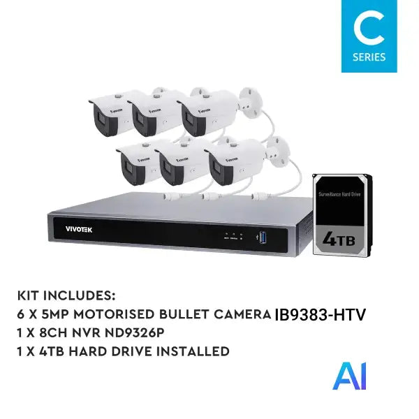 Vivotek AI 5MP Surveillance Kit, 8 Channel, Motorised Bullet Kit-VIVO-AI-5MP8064BM-CTC Communications