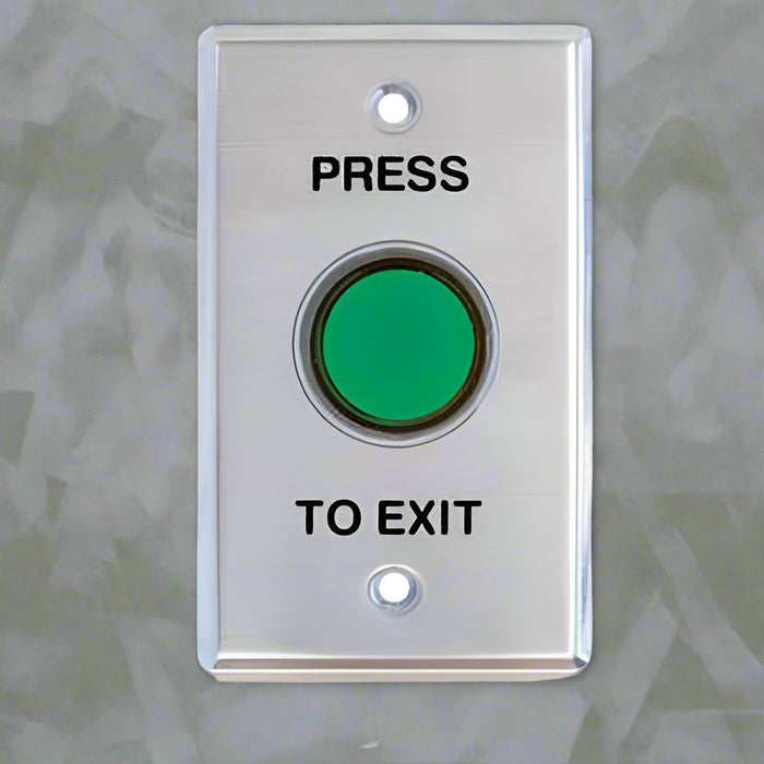 Press to Exit Button, Shrouded Green, Illum Std Plate