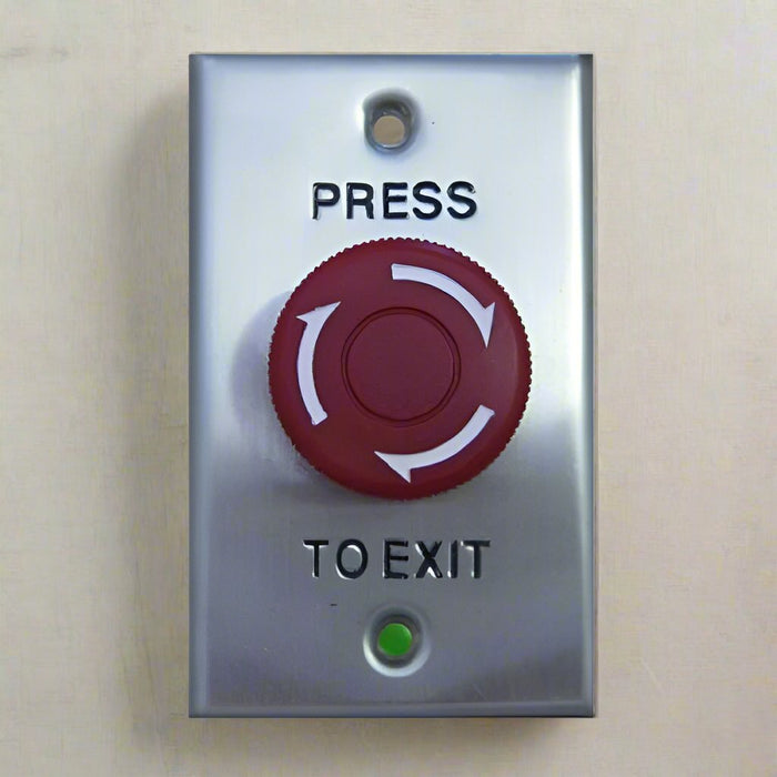 Press to Exit Button Big Mushroom Red Twist to Reset, Stainless Steel Plate, SMART7030R